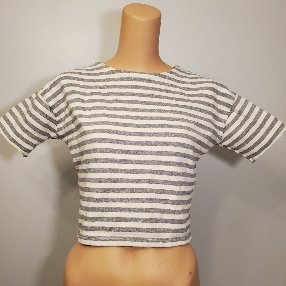 Forever 21 Grey and White Crop Tee